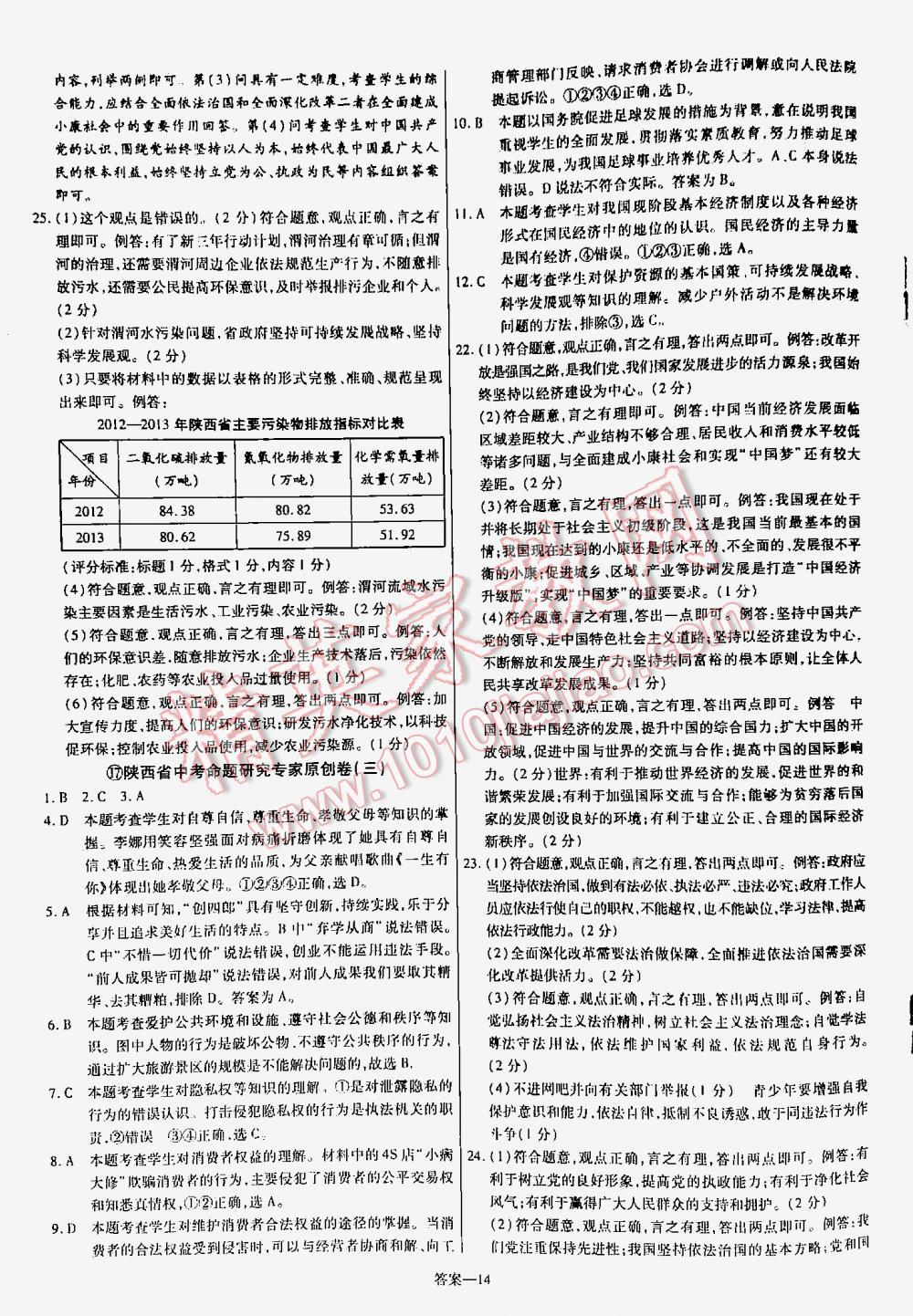 2016金考卷特快专递陕西中考45套汇编思想品德第六年第五版 第14页