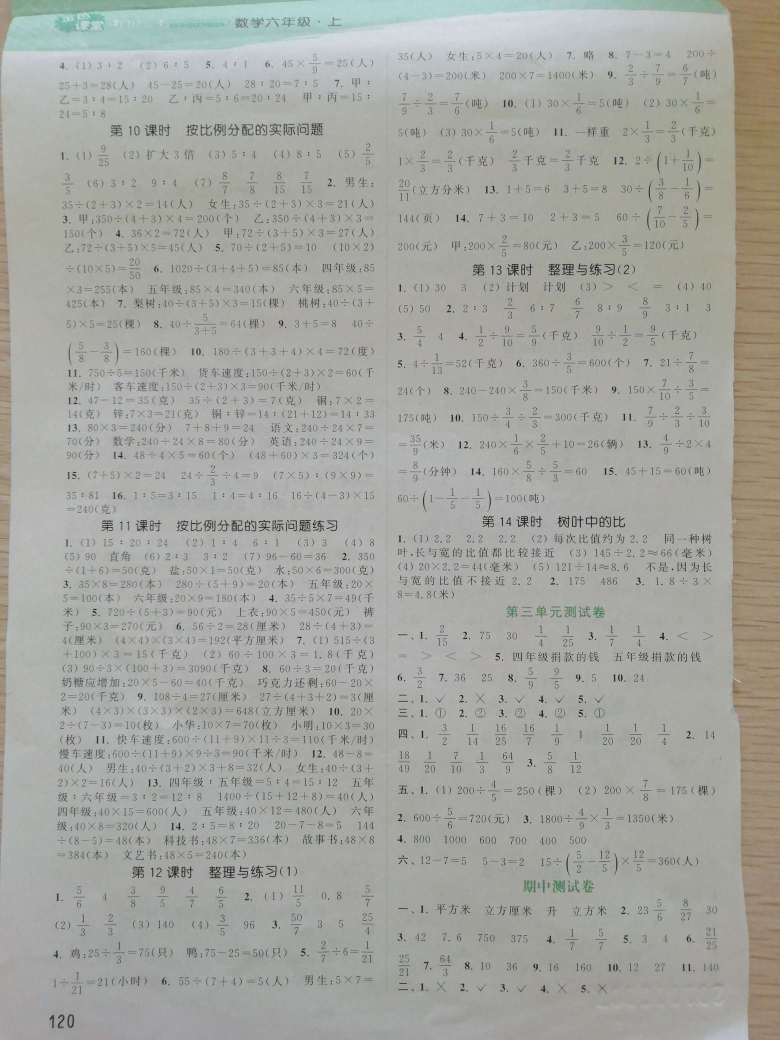 2018年課時作業(yè)本六年級數(shù)學(xué)上冊江蘇版 第4頁