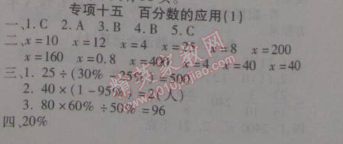 2015年寒假作業(yè)復習計劃100分期末寒假銜接六年級數(shù)學北師大版 專項十五