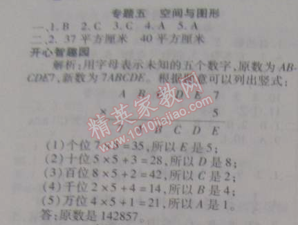 2015年寒假作业复习计划100分期末寒假衔接五年级数学北师大版 专题五