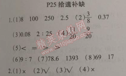 2015年学练快车道快乐假期寒假作业六年级数学人教版 25