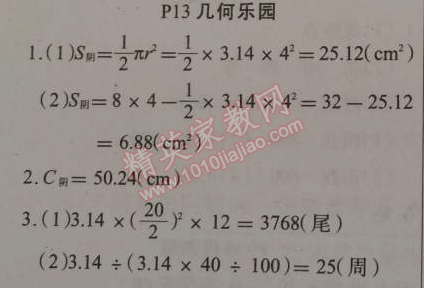 2015年学练快车道快乐假期寒假作业六年级数学人教版 13