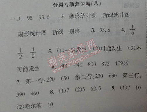 2014年黄冈小状元达标卷六年级数学下册北师大版 分类专项复习卷8