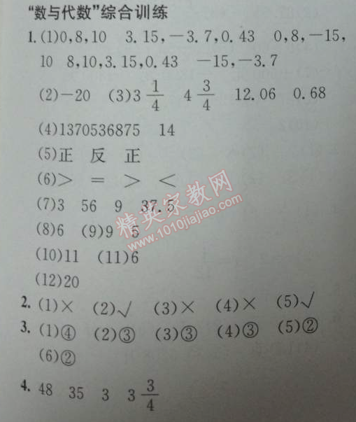 2014年黄冈小状元作业本六年级数学下册人教版 数与代数综合训练