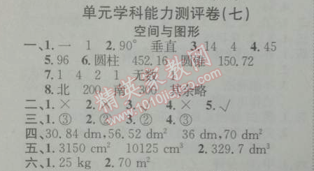 2014年能力培养与测试六年级数学下册人教版 能力测评卷七