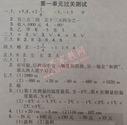 2014年全品学练考六年级数学下册人教版 第一单元过关测试