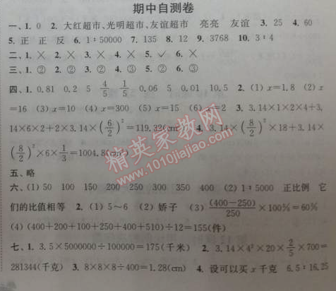 2014年通城學(xué)典課時(shí)作業(yè)本六年級數(shù)學(xué)下冊人教版 期中自測卷