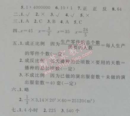 2014年小學(xué)同步測(cè)控優(yōu)化設(shè)計(jì)六年級(jí)數(shù)學(xué)下冊(cè)人教版 第三單元闖關(guān)