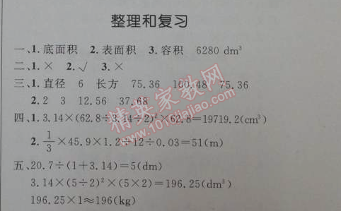 2014年小學(xué)同步測控優(yōu)化設(shè)計(jì)六年級數(shù)學(xué)下冊人教版 整理和復(fù)習(xí)