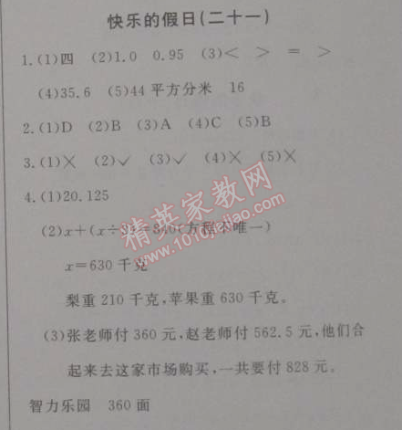 2015年寒假新天地寒假作業(yè)五年級(jí)數(shù)學(xué)人教實(shí)驗(yàn)版 21