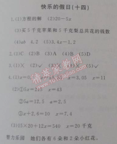 2015年寒假新天地寒假作業(yè)五年級數(shù)學人教實驗版 14