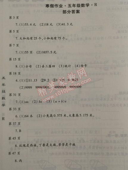 2015年智趣寒假作业五年级数学人教版 0