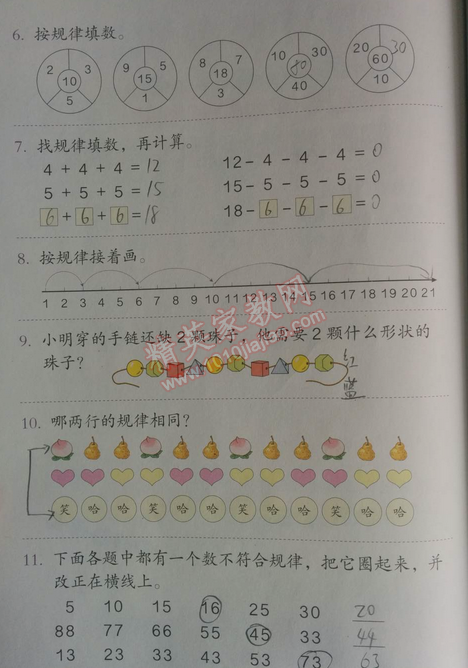 課本人教版一年級(jí)數(shù)學(xué)下冊(cè) 練習(xí)二十