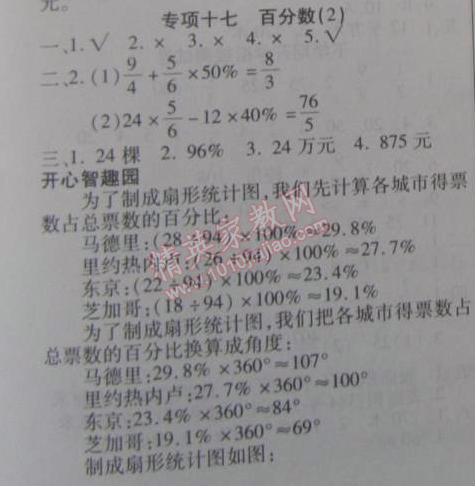 2015年寒假作業(yè)復習計劃100分期末寒假銜接六年級數(shù)學蘇教版 專項十七