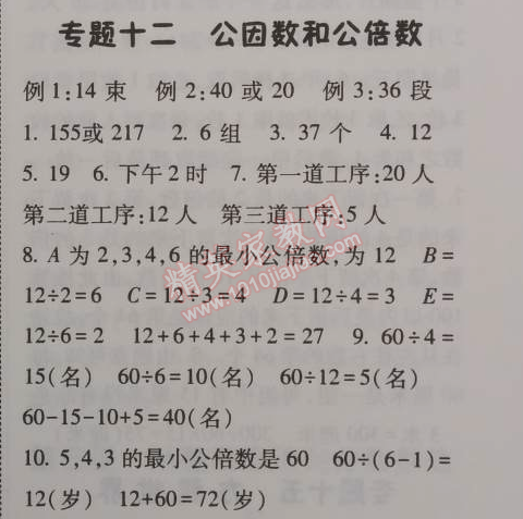 2014年暑假总动员五年级数学江苏国标版宁夏人民教育出版社 12