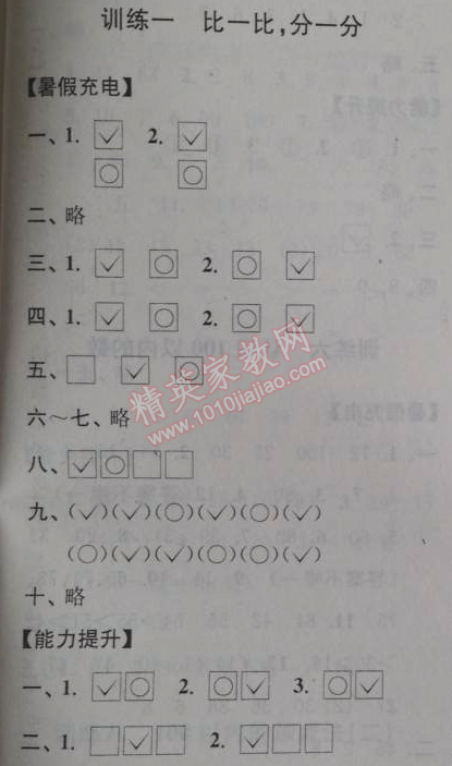 2014年小學(xué)數(shù)學(xué)暑假接力棒一升二年級(jí)江蘇版 訓(xùn)練一