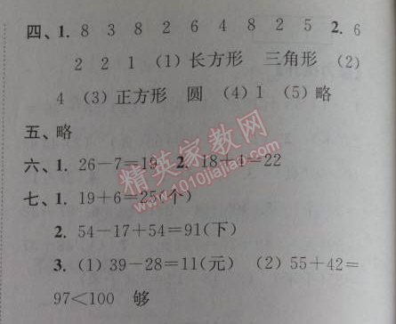 2014年小學數學暑假接力棒一升二年級江蘇版 銜接訓練四