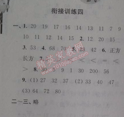 2014年小學數學暑假接力棒一升二年級江蘇版 銜接訓練四