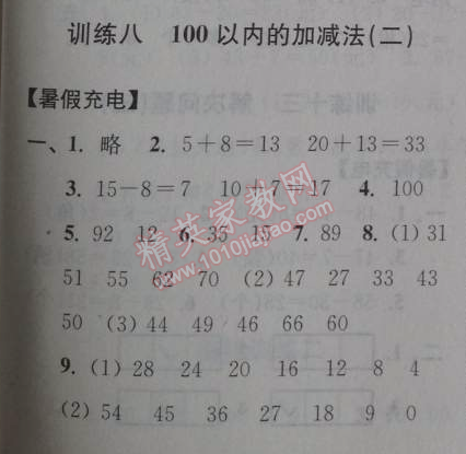 2014年小學(xué)數(shù)學(xué)暑假接力棒一升二年級(jí)江蘇版 訓(xùn)練八