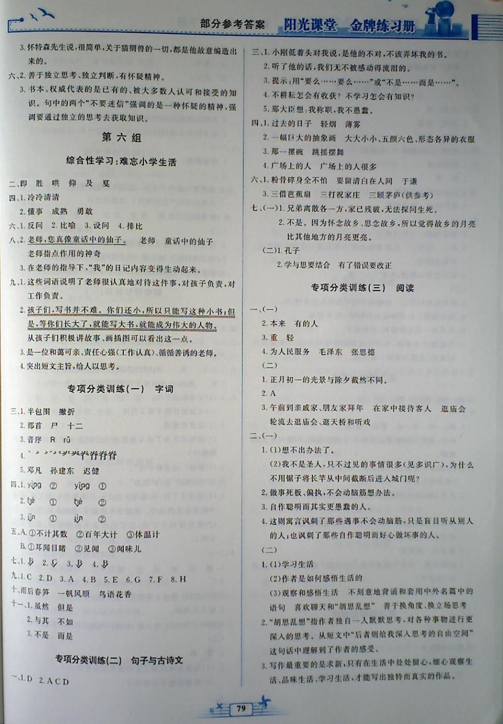 2018年阳光课堂金牌练习册六年级语文下册人教版 第5页