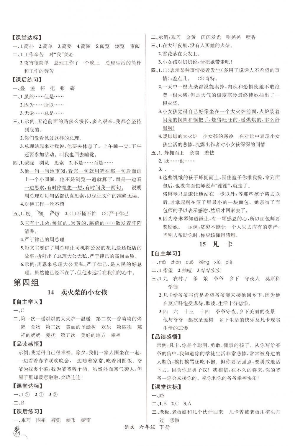 2018年同步导学案课时练六年级语文下册人教版河北专版 第6页