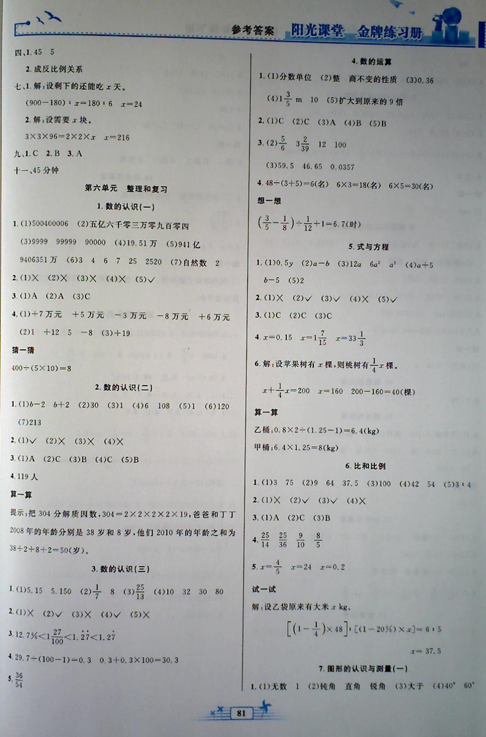 2018年阳光课堂金牌练习册六年级数学下册人教版 第5页