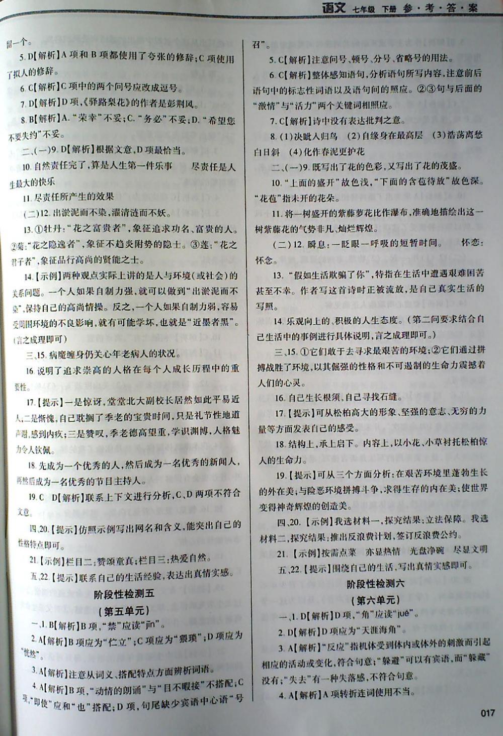 2018年學(xué)習(xí)質(zhì)量監(jiān)測(cè)七年級(jí)語(yǔ)文下冊(cè)人教版 第17頁(yè)