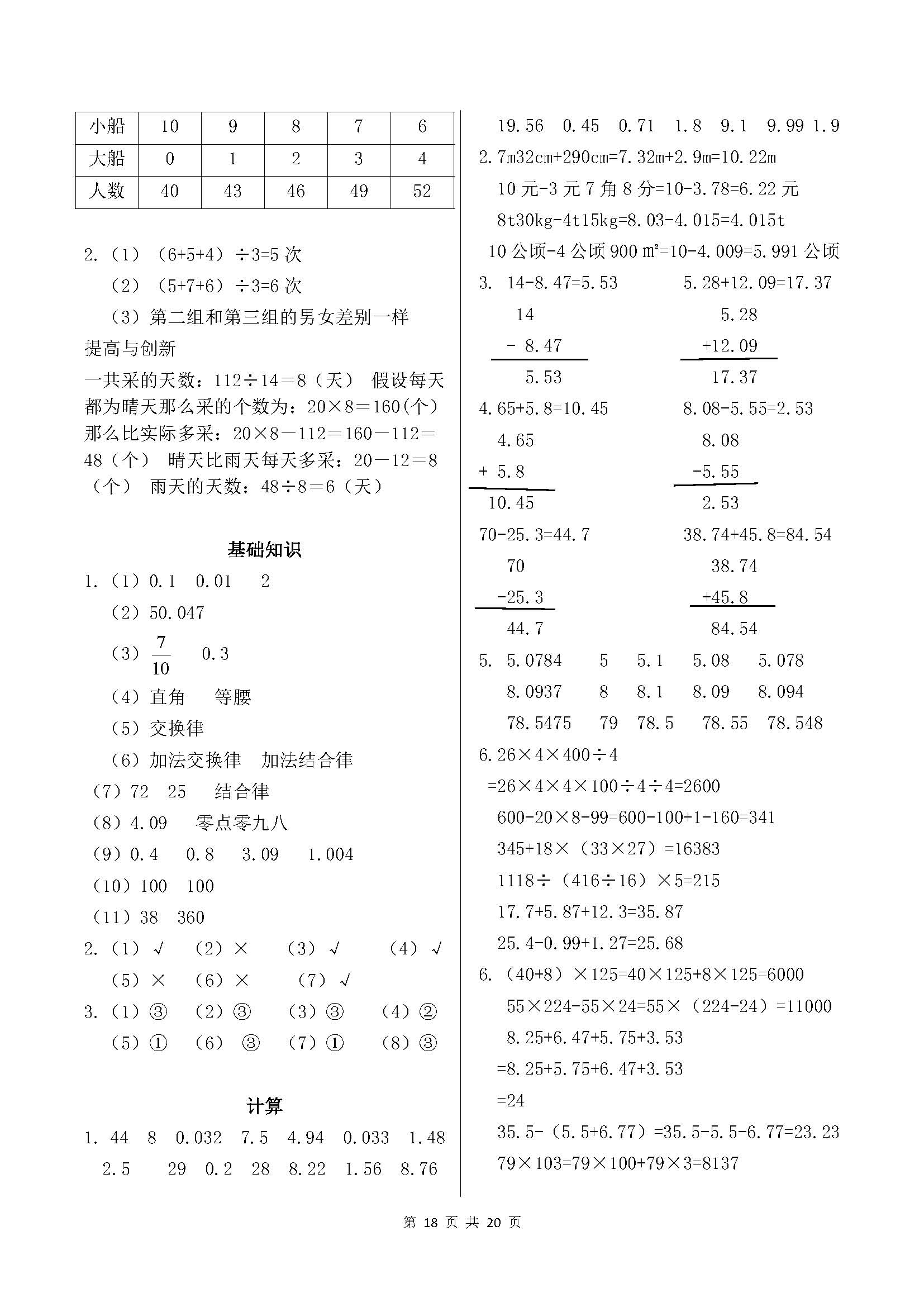 2018年學(xué)習(xí)與鞏固四年級(jí)數(shù)學(xué)下冊(cè)人教版 參考答案第18頁(yè)