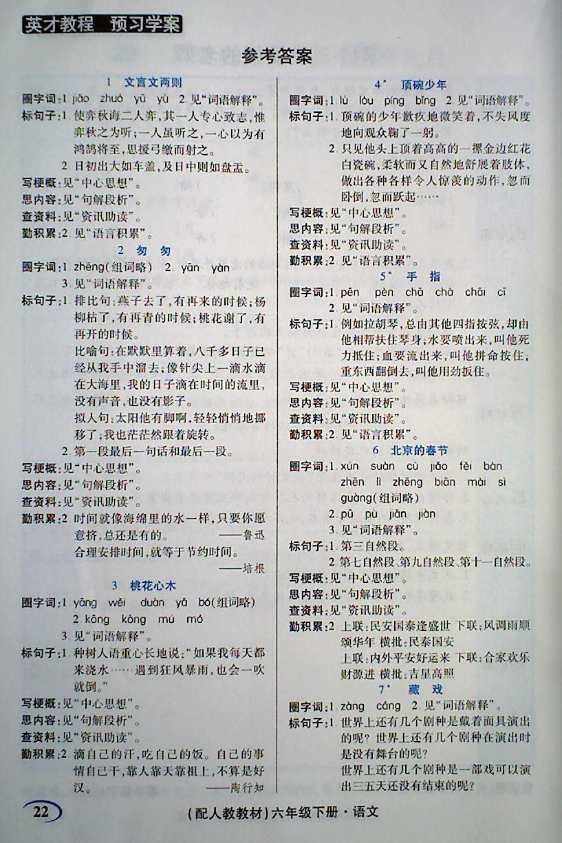 2018年字词句段篇英才教程六年级语文下册人教版 第6页