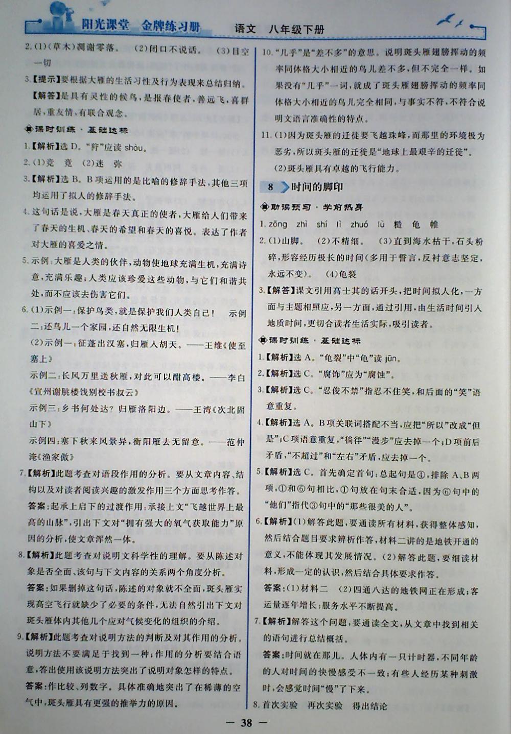 2018年陽光課堂金牌練習(xí)冊八年級語文下冊人教版 參考答案第6頁