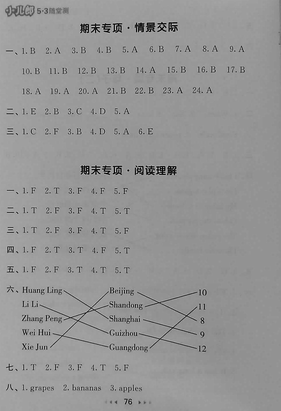 2018年53隨堂測小學(xué)英語三年級下冊人教PEP版 第16頁