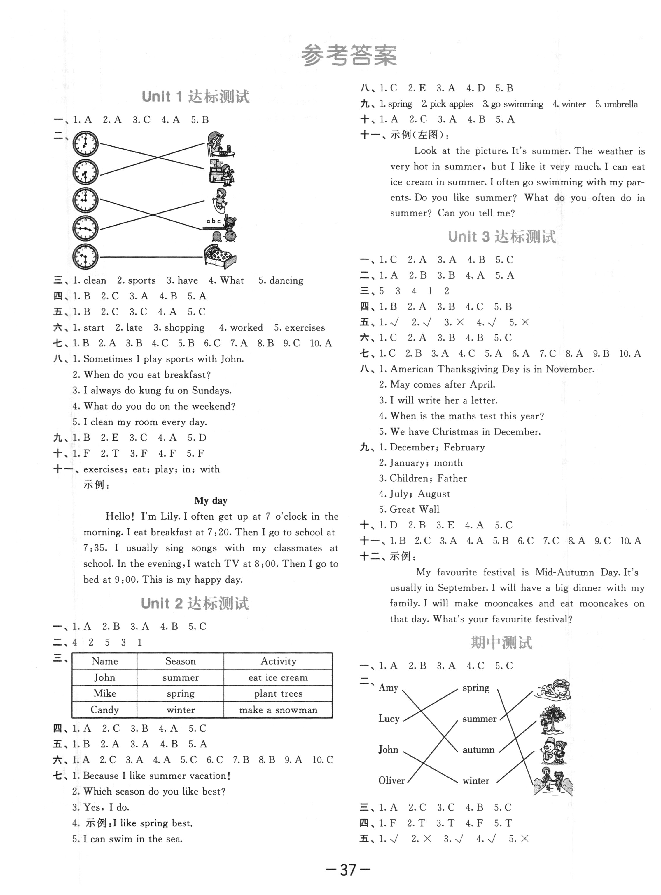 2018年53天天練五年級英語下冊人教PEP版 參考答案第17頁