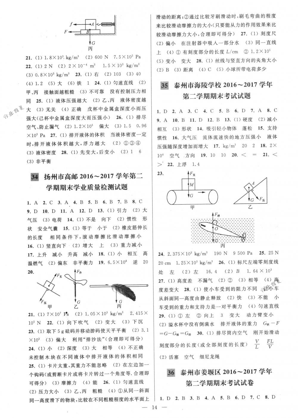 2018年亮點(diǎn)給力大試卷八年級(jí)物理下冊(cè)江蘇版 第14頁(yè)