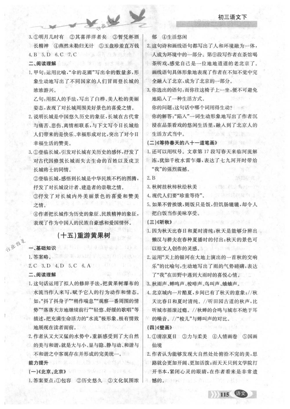 2018年同步檢測(cè)三級(jí)跳初三語文下冊(cè)北京課改版 第9頁