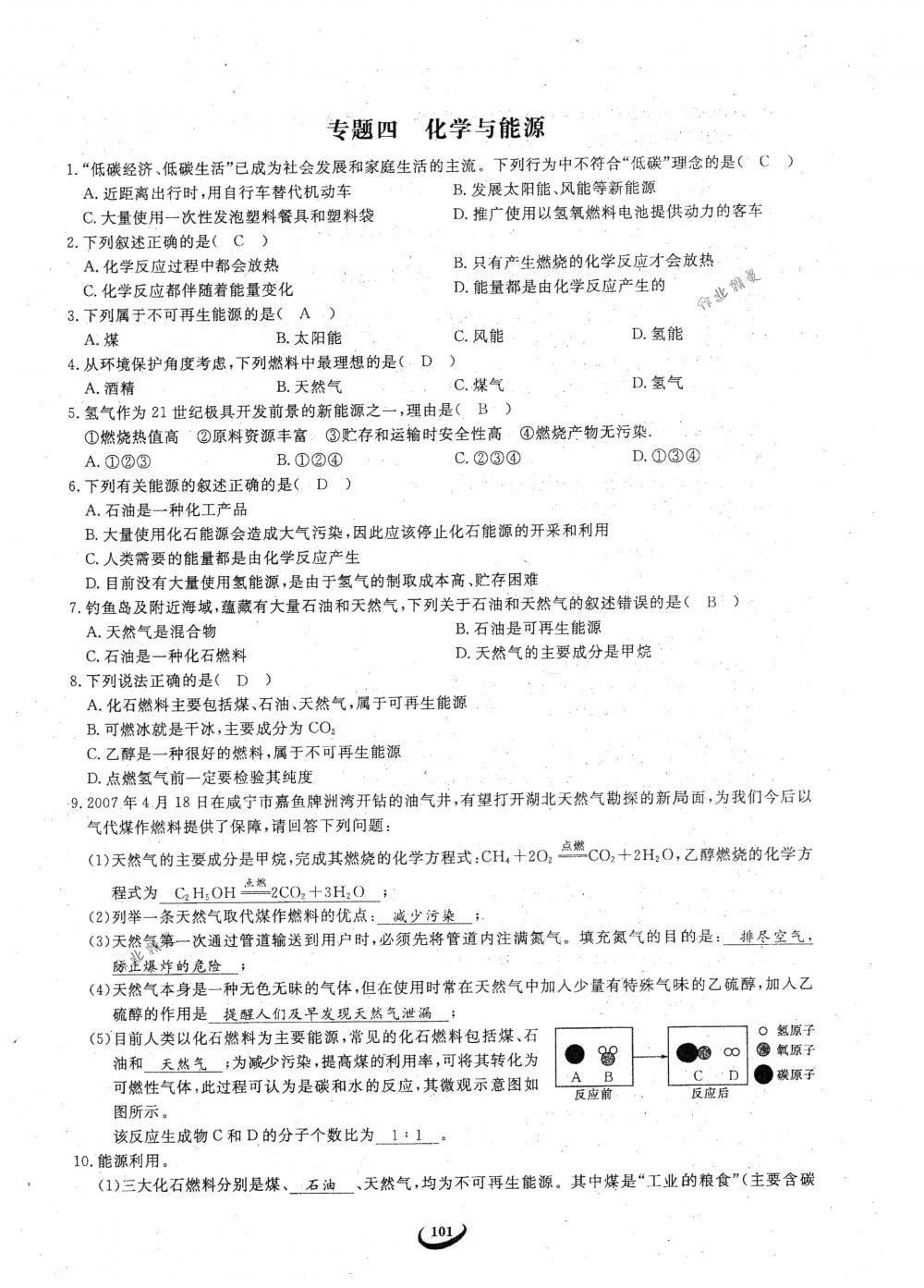 2018年思維新觀察九年級化學(xué)下冊人教版 參考答案第101頁