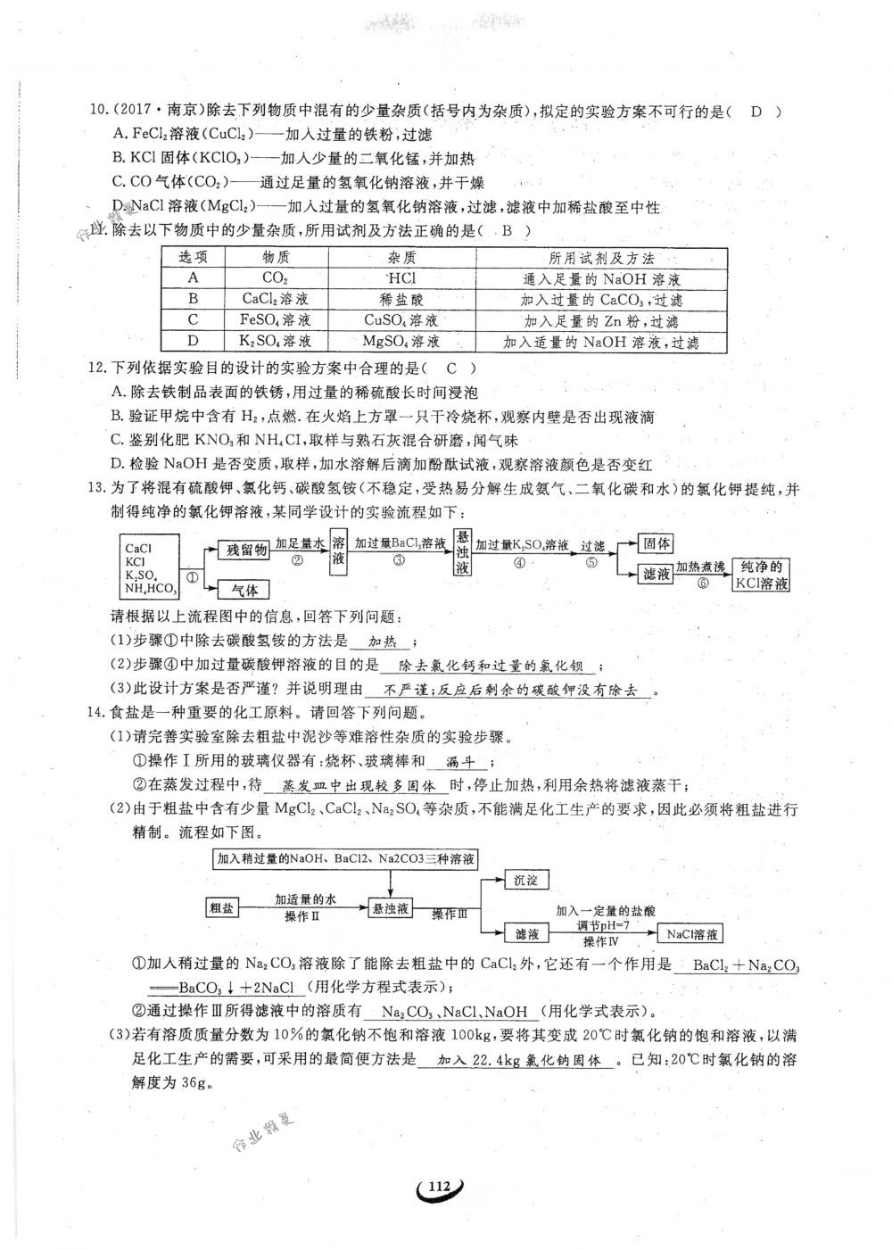 2018年思維新觀察九年級(jí)化學(xué)下冊(cè)人教版 參考答案第112頁(yè)