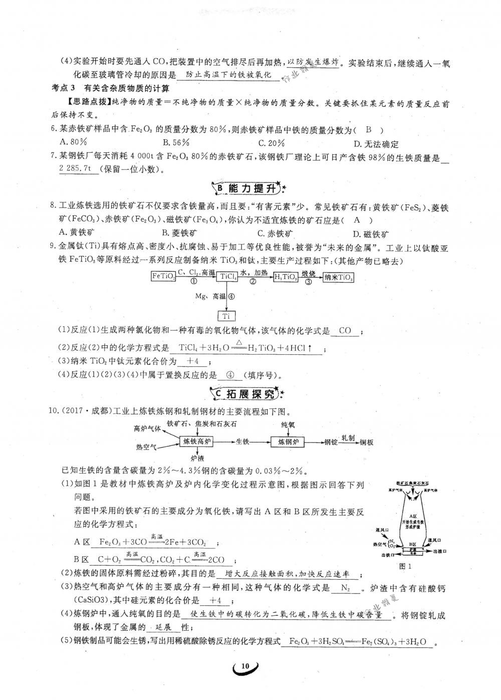 2018年思維新觀察九年級(jí)化學(xué)下冊(cè)人教版 參考答案第10頁(yè)