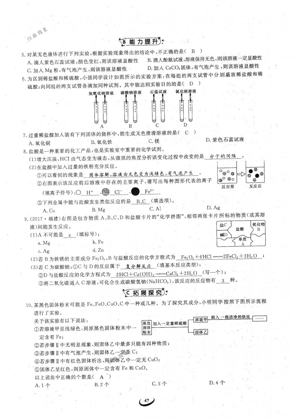 2018年思維新觀察九年級化學下冊人教版 參考答案第47頁