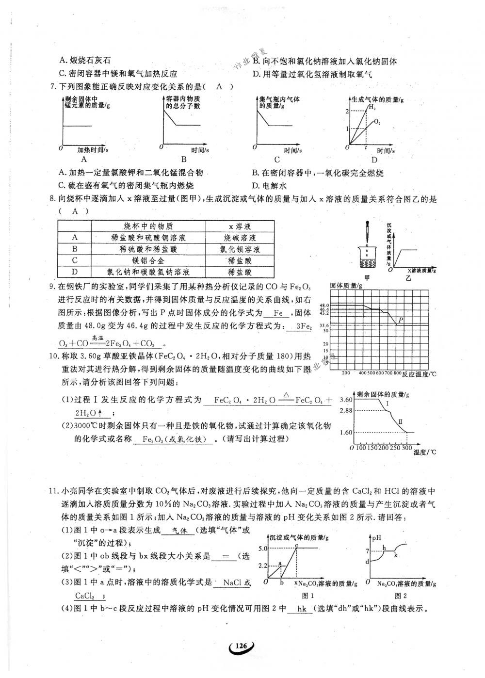 2018年思維新觀察九年級化學(xué)下冊人教版 參考答案第126頁