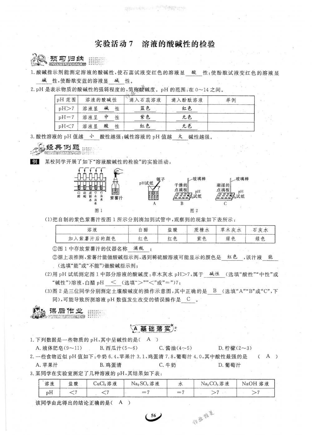 2018年思維新觀察九年級化學下冊人教版 參考答案第56頁