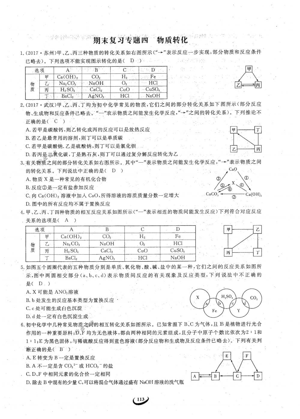 2018年思維新觀察九年級化學下冊人教版 參考答案第113頁