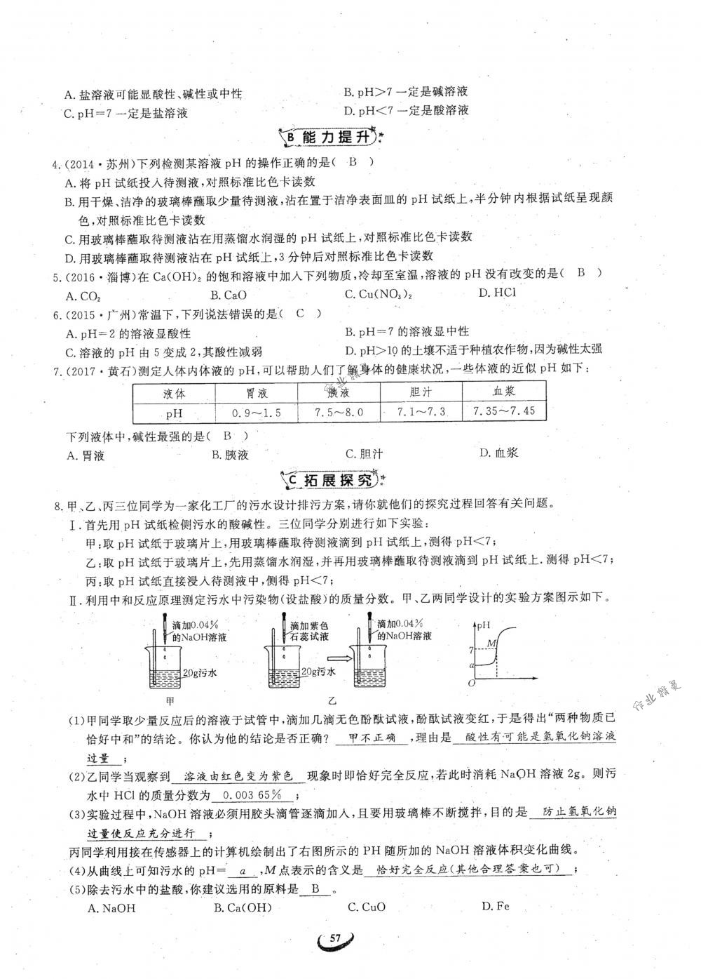 2018年思維新觀察九年級(jí)化學(xué)下冊(cè)人教版 參考答案第57頁(yè)