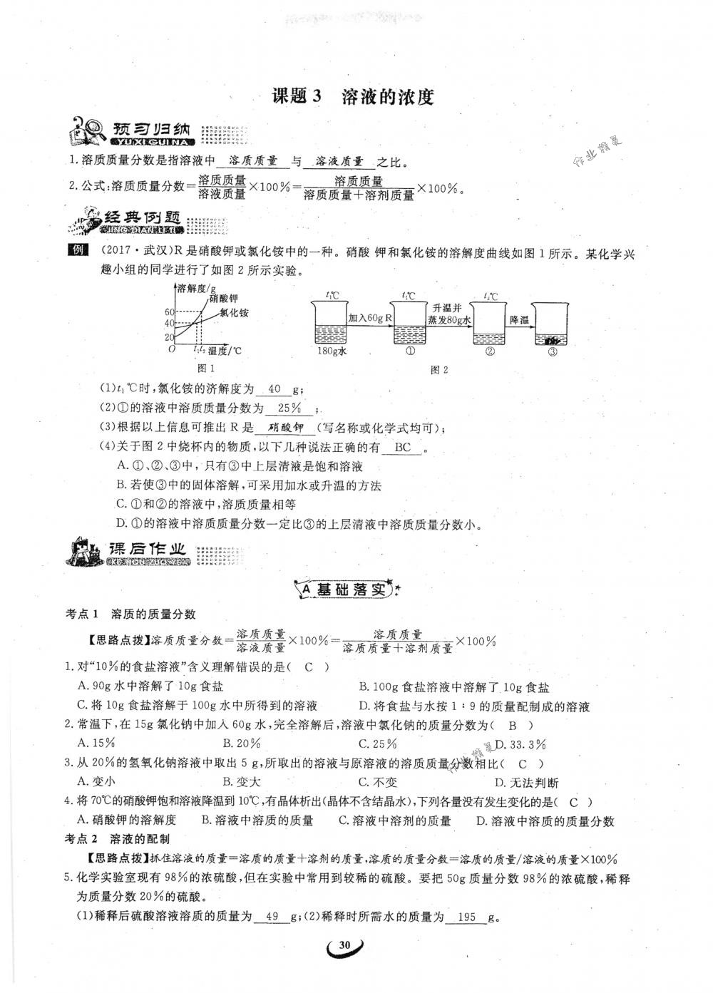 2018年思維新觀察九年級化學(xué)下冊人教版 參考答案第30頁