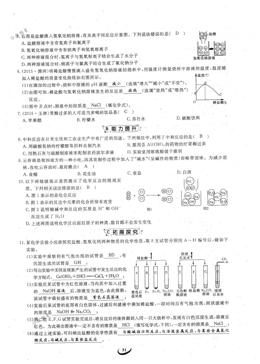 2018年思維新觀察九年級化學(xué)下冊人教版 參考答案第51頁