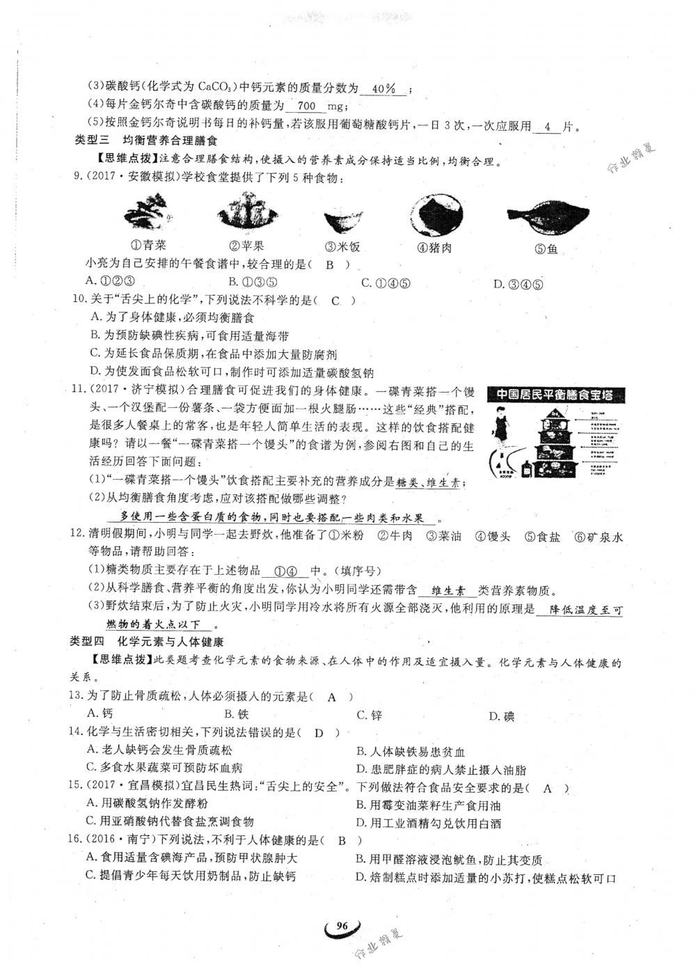 2018年思維新觀察九年級(jí)化學(xué)下冊人教版 參考答案第96頁