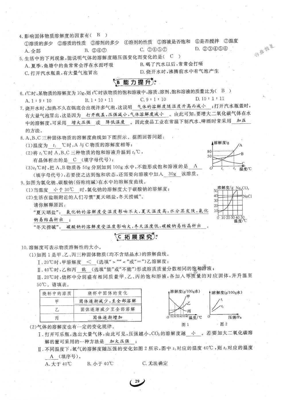 2018年思維新觀察九年級化學(xué)下冊人教版 參考答案第29頁