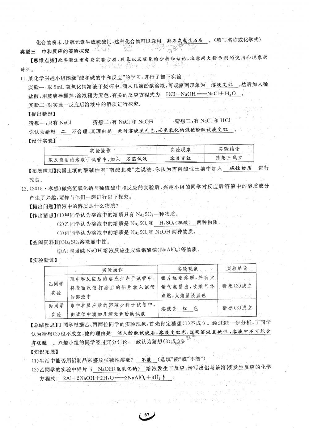 2018年思維新觀察九年級(jí)化學(xué)下冊(cè)人教版 參考答案第67頁(yè)