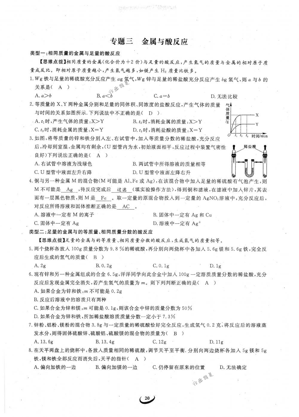 2018年思維新觀察九年級(jí)化學(xué)下冊(cè)人教版 參考答案第20頁(yè)