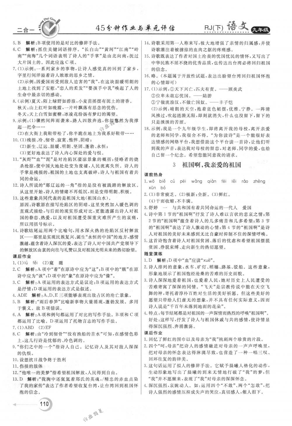 2018年紅對勾45分鐘作業(yè)與單元評估九年級語文下冊人教版 第2頁