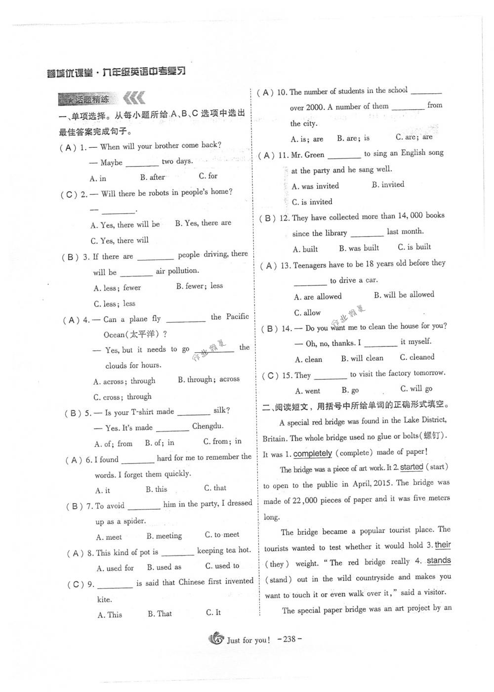 2018年蓉城优课堂给力A+九年级英语下册人教版 第238页